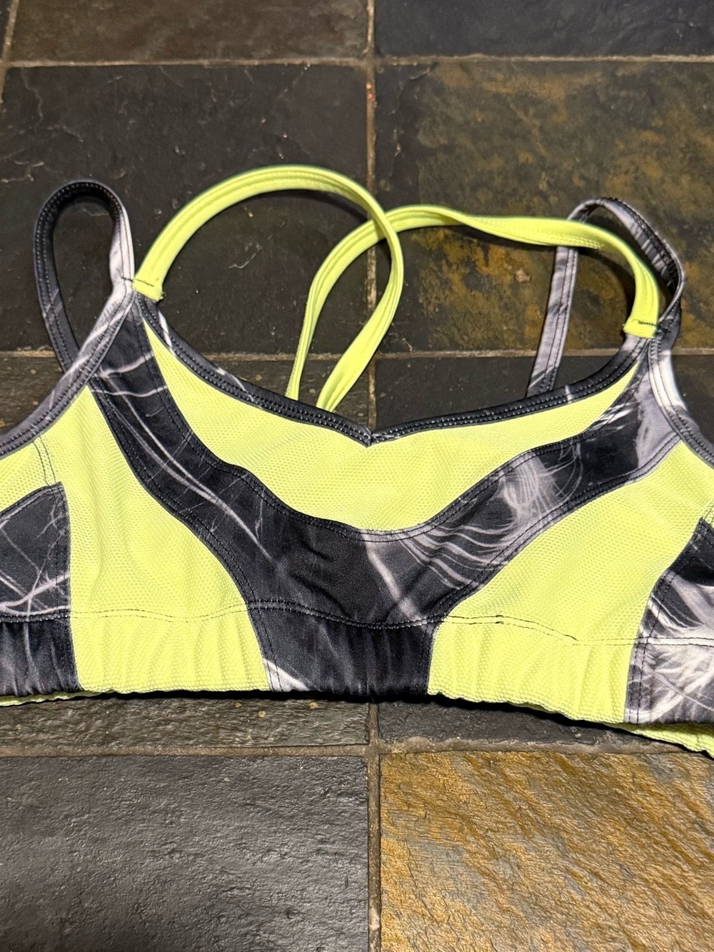 Neon Lime and Black Active Sports Bra with Strappy Back